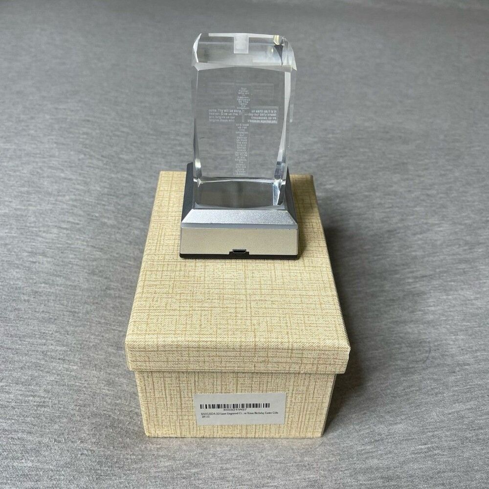 3D Laser Engraved Crystal Bible Verse Prayer Desk Night Light